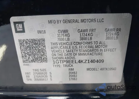 2019 GMC Sierra 1500 At4 z USA, uszkodzony, nr VIN 1GTP9EEL4KZ140409